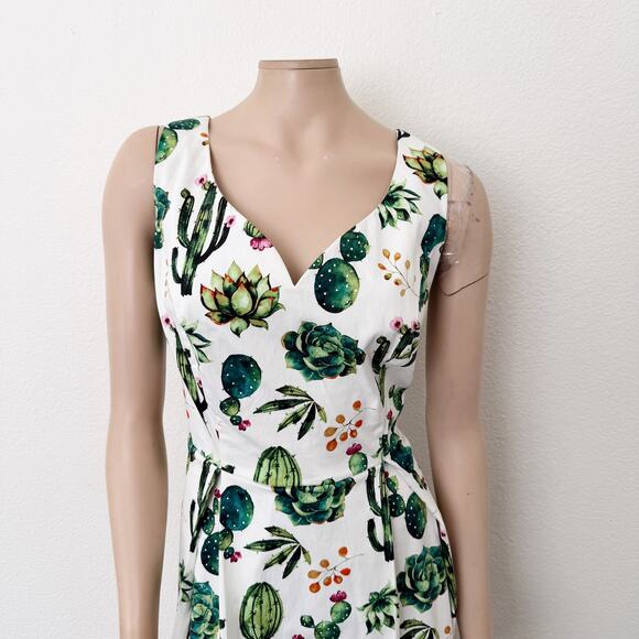 [Modcloth] Ixia Dashing Darling Succulent Cactus Retro A-Line Midi Dress Size 1X - Picture 4 of 12